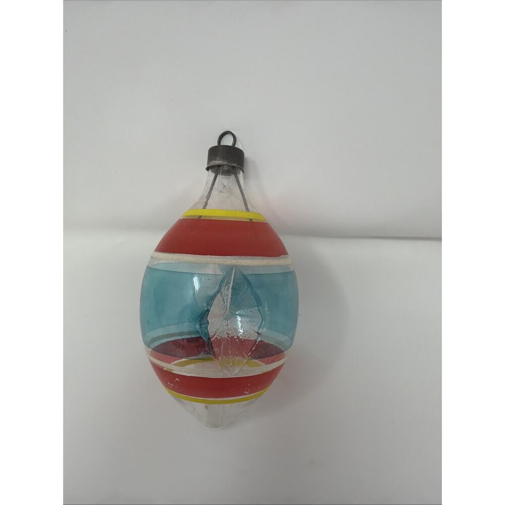 Vtg~ UNSILVERED~PREMIER~ Double Diamond Indent~ TEARDROP ~Glass Xmas Ornament